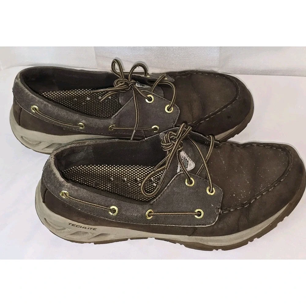 Columbia‎ Boat Shoes Men 10.5 Brown Leather TechLite PFG Fishing Boatdrainer